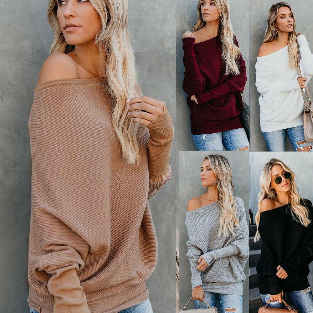 Stylish Women One Shoulder Knitted Sweater Blouse With Long Sleeves And Soft Material