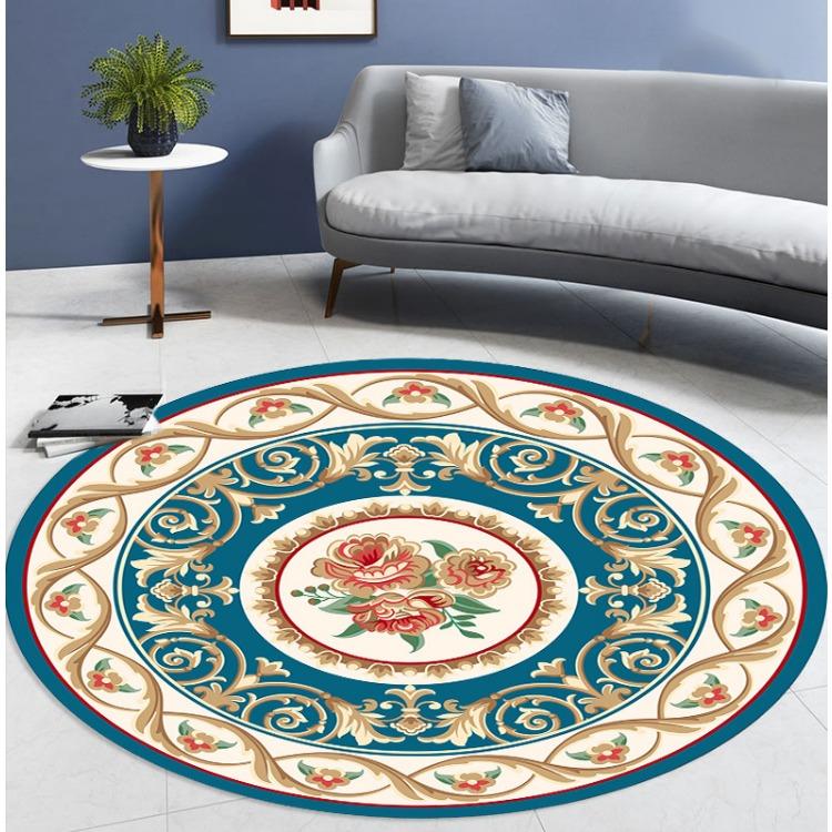 WTEMPO Round Ethnic Style Carpet Full Shop Washable Living Room Carpet Foldable Floor Mat