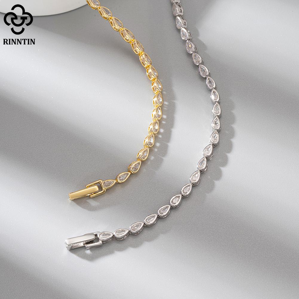 Rinntin Glänzendes Tennisarmband 925er Silber Birnenschliff 2*4mm Zirkonia Bazel-Fassung Luxuriöse Hochzeits-Kettenarmband Schmuck SB154