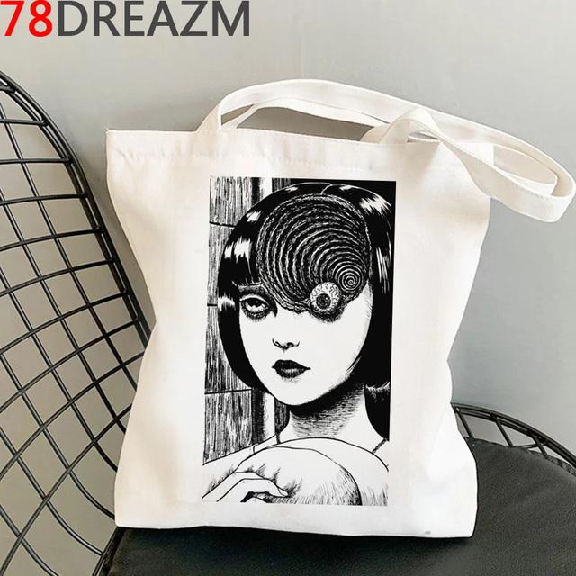 Junji Ito Einkaufstasche Shopper Baumwolle wiederverwendbare Einkaufstasche Stoff reciclaje wiederverwendbare boodschappentas sacolas