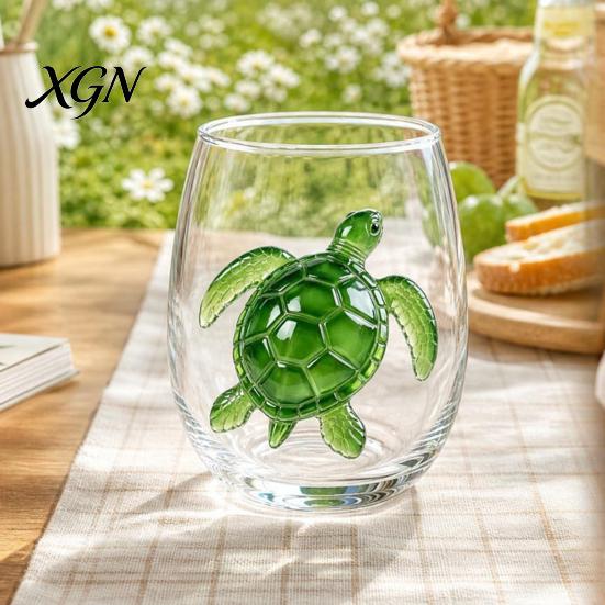 Personalized Daily Use Glassware Stemless Wine Glasses with Marine Animal Pattern, 420ml Capacity, High Borosilicate Halloween Themed Drinking