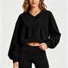 Women's Casual V Neck Long Sleeve Cropped Sweatshirt for Everyday Wear
