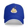 Pancake Cat Baseball Cap Featuring Adorable Cartoon Character with Honey and Flowers Design on Black Hat with White Trim