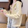 Navava Women Flower Pattern Long Sleeve Hooded Zip Up Nc168