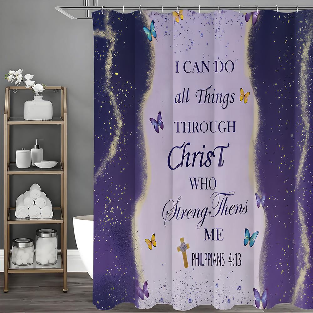 

Inspirational Quotes Purple Butterfly Shower Curtain, Bathroom Decorative Shower Curtain, Waterproof Shower Curtain with Hooks 90*180cm