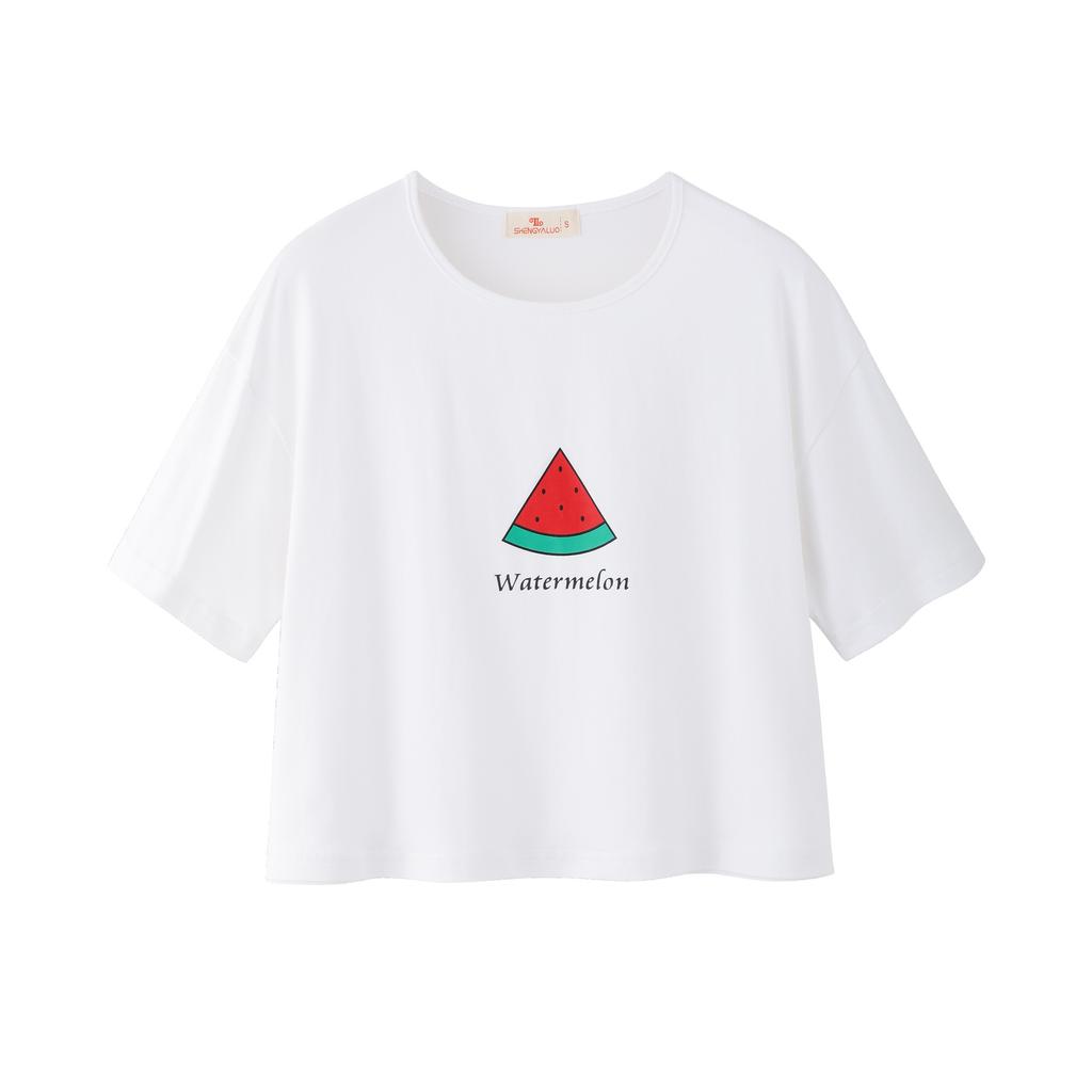 Spring New Short-sleeved Ins Korean Version T-shirt Girls Round Neck Casual Printed Tops Fashionable and Cute Women's Clothing