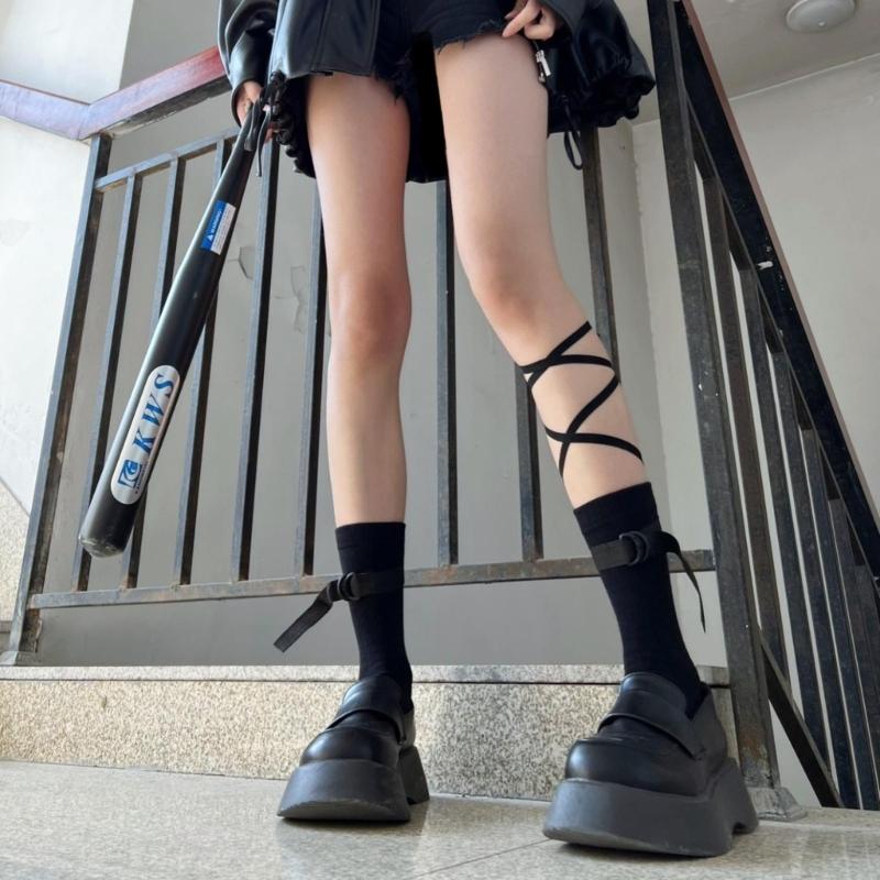 1 Pair Personalized Style Socks with String Straps Cool Socks Cotton Socks Women Calf Socks Girls Lace up Ankle Socks