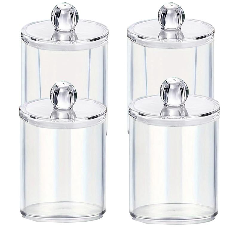 

Набор из 4 держателей для ватных палочек для ванной комнаты, органайзеры и контейнеры для хранения для туалета и ванной комнаты на 10 унций, прозрачные пластиковые аптекарские банки