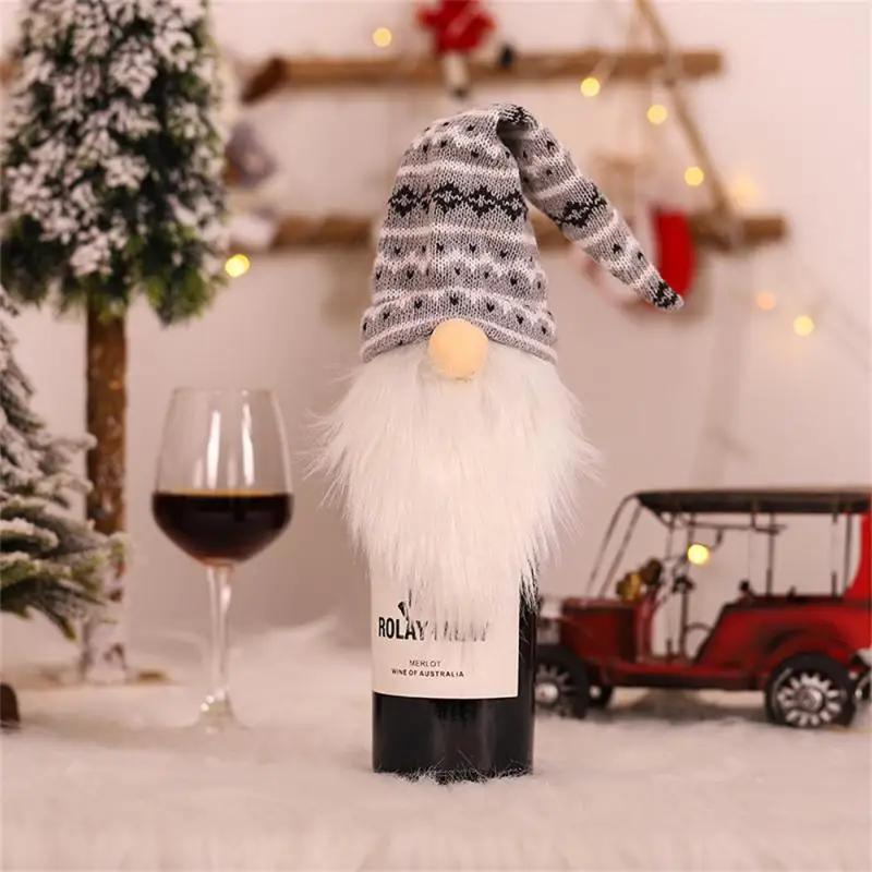 Christmas Wine Bottle Cover Set Santa Snowman Woven Wine Bottle Bags For Christmas Party Dinner Table Decorations New Year Gifts