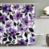 GAEBeautiful Purple Floral Shower Curtain Black White Watercolor Print Bathroom Decor Decoration Quick Dry Polyester FabricMod