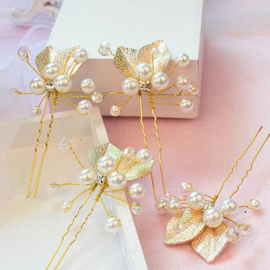 Women Ethnic Wedding Bridal Bridesmaid Decor Leaf Headpiece Hair Stick Hairpin