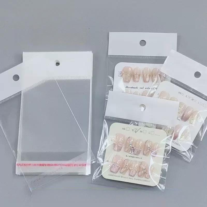 Transparent Card Head Self-adhesive Bag High Transparency Thickened Flat Pocket with Hanging Hole Fake Eyelash Nail Accessories Packaging Bags