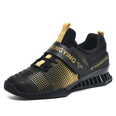 Talla Grande 46 Unisex Zapatos Profesionales para Sentadillas y Peso Muerto para Hombre Mujer Cierre de Gancho y Bucle Antideslizantes Negro Dorado Botas de Entrenamiento para Levantamiento de Pesas