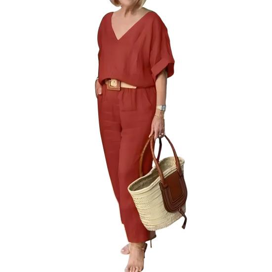 2 Pcs/Set Blouse Pants Set V Neck Long Sleeves Top Wide Leg Loose Elastic Waist Trousers OL Commute Casual Homewear Outfit