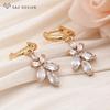 Fashion White Flower Cubic Zirconia Orchid Drop Earrings For Women Wedding Champagne Gold Color Jewelry Gift