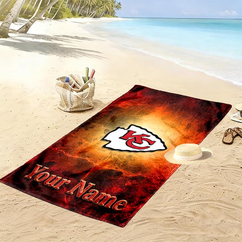 Name Custom Kansas City Chiefs Print Beach Towel, Large Soft Quick Dry Towel for Beach Camping Swimming