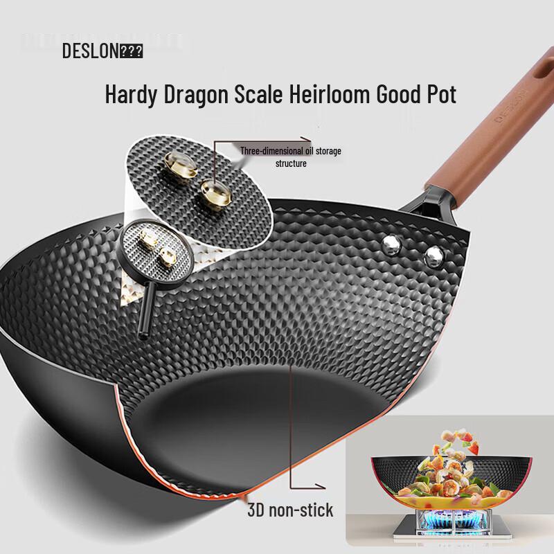 DESLON 30cm Forged Iron Wok