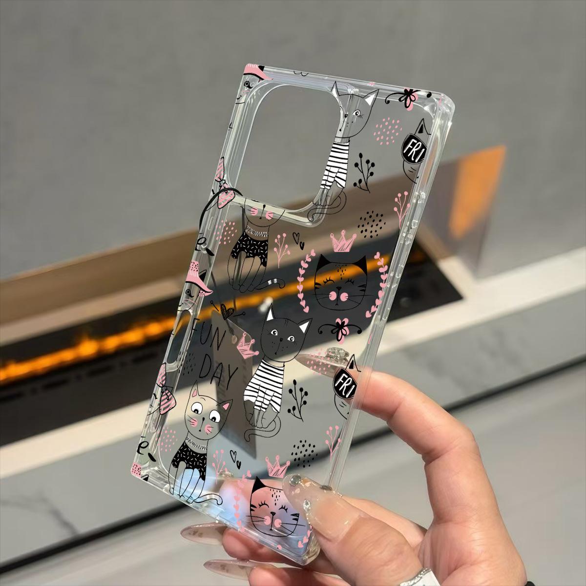 

Прозрачный квадратный чехол-трубка для защиты для iPhone 12 13 11 16 ProMax 15 Plus 14 Pro Max Защита от кислорода, чехол с рисунком кошек, нарисованных линиями iphone 11 ProMax