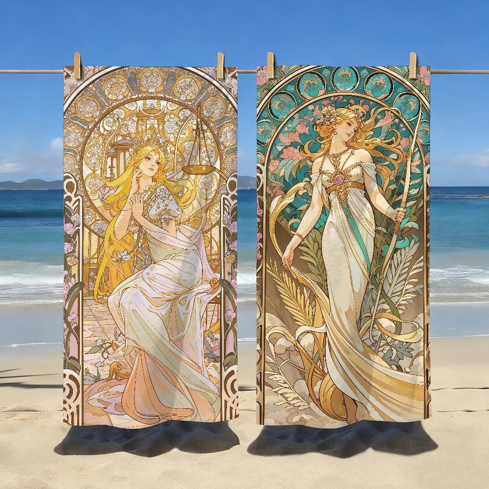 Kunst Alphonse Mucha Ästhetisches Handtuch Sport Schnelltrocknend Reise Campingausrüstung Sandfest Weich Leicht Großes Strandtuch