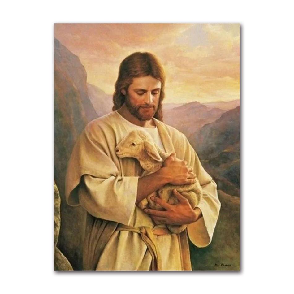 Art Print Mary Religious Canvas Painting Abstract Christian Wall Decor for Home Vintage Sacred Heart of Jesus