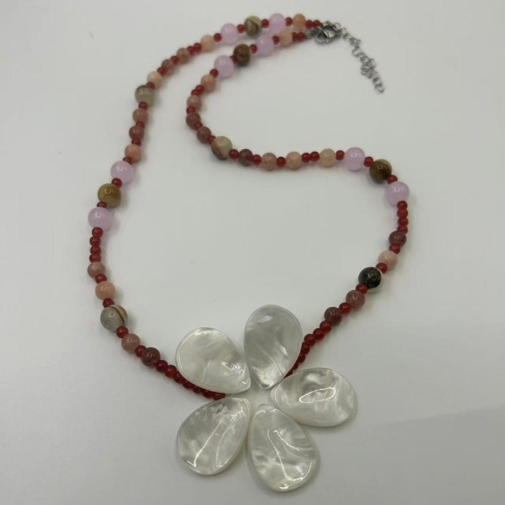 Boho Shell Flower Necklace Ocean Style Ocean Style Neck Chain Stone Pendant Necklace  Summer