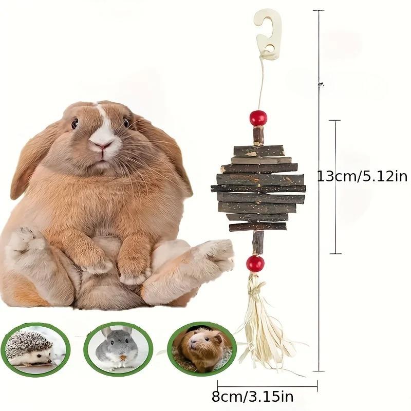 1pc Small Pet Chewing Toy For Rabbit, Guinea Hamster, Hamster Grinding Toy, Hanging String, Wooden Grinding Toy Decoration 13cm бордовый