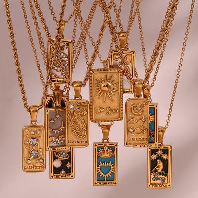 Fashion Vintage Fashion Hot Sale Pendant Accessories Rectangle Dripping Zircon Tarot Necklace