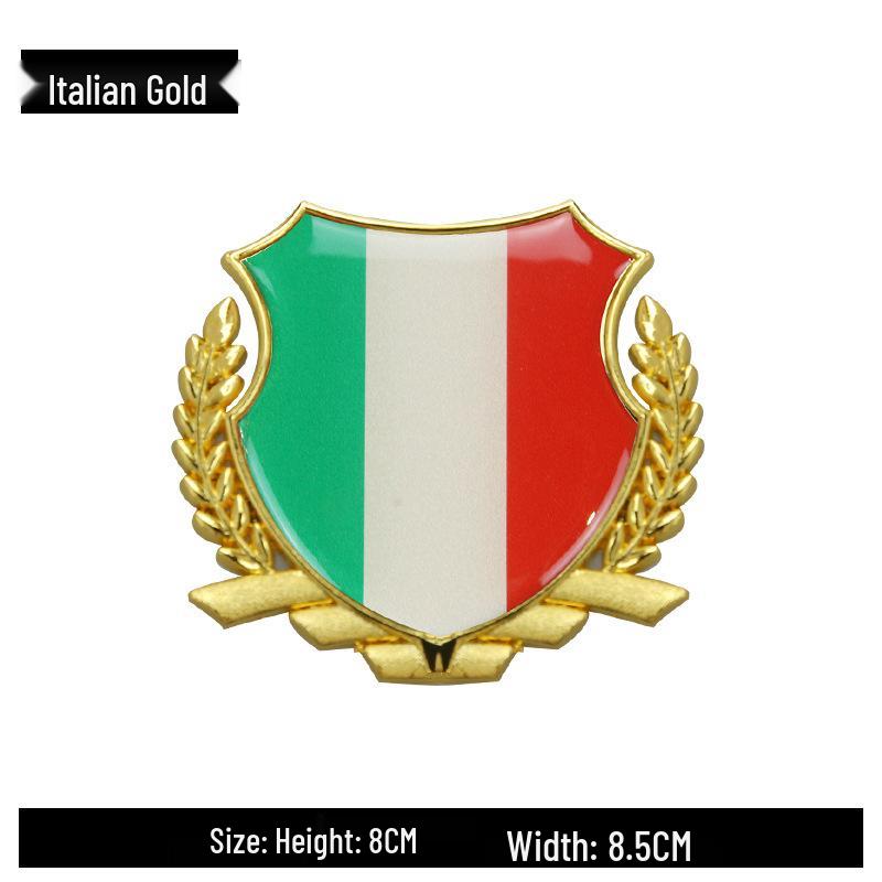 International Flag Car Sticker: Germany, UK, Italy, China, USA Wheat Ear Emblem for Rear or Side, Metal Finish