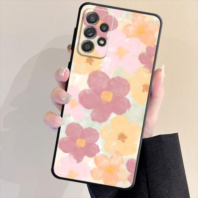 Czarny miękki futerał na telefon do Samsung Galaxy A13 A22 A72 A23 A33 A53 A32 A21s A71 A31 A51 A52 kolorowe kwiaty Capa Shell Cover