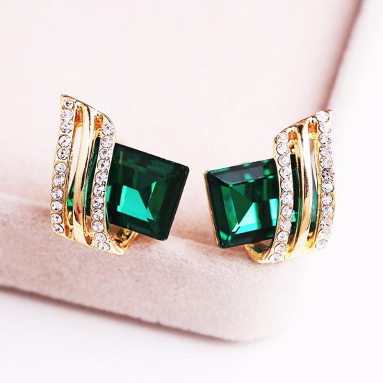 1 Pair Ear Studs Rhinestone Geometric Electroplating Luxury High Gloss Ear Decoration Jewelry Faux Crystal Engagement Earrings Anniversary Gifts