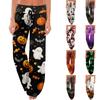 Bequeme Damen-Schlafanzughose mit Karomuster, Halloween-Print, Kordelzug, weiter Beinschnitt für Schlaf und