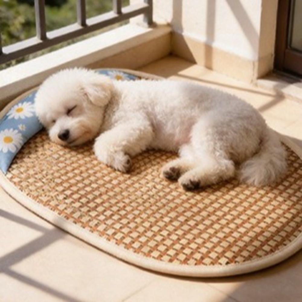 Sunflower Print Pet Cooling Mat Breathable Pet Mattress Rattan Mat Kennel Mat  Indoor Use
