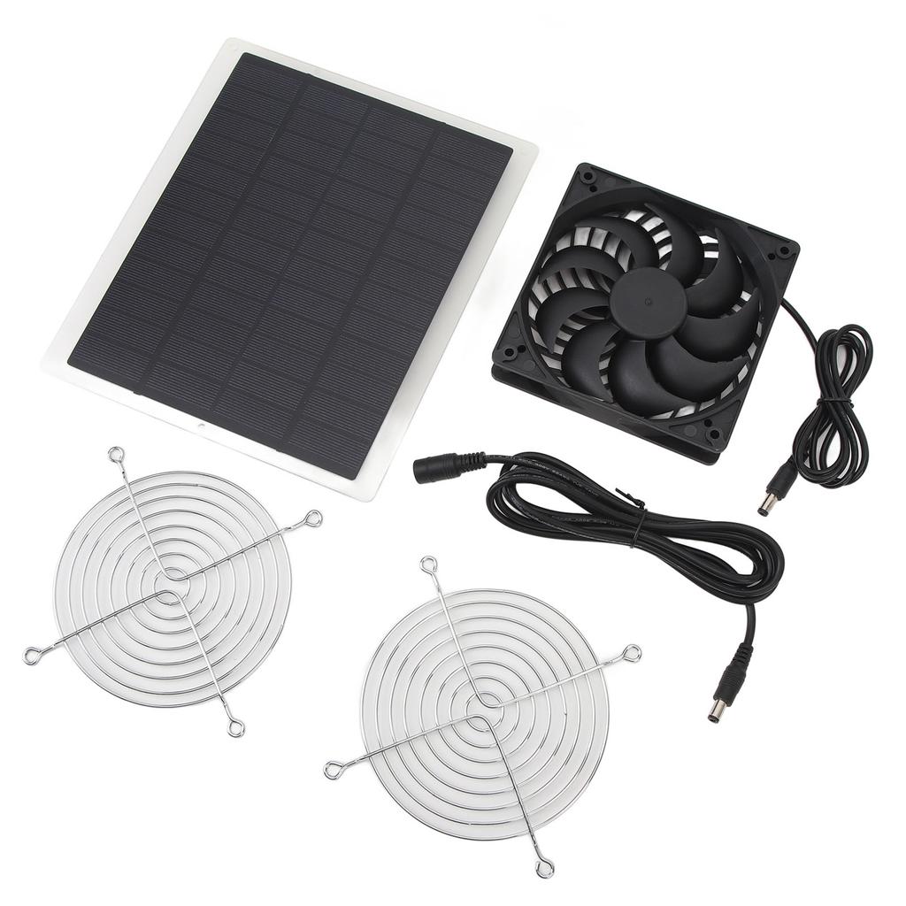 Solar Panel Fan 10W Exhaust Fan Dual Layer Metal Shell Coated Panel Long Cable Vent Fan for Greenhouse Coops RVs Pet House