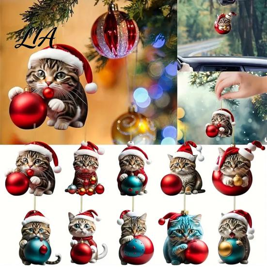 Holiday Hanging Decorations Christmas Advent Calendar with 24 Acrylic Cat Ornaments, Countdown Decor Party Favors for Tree Backpack, Cute Kitten