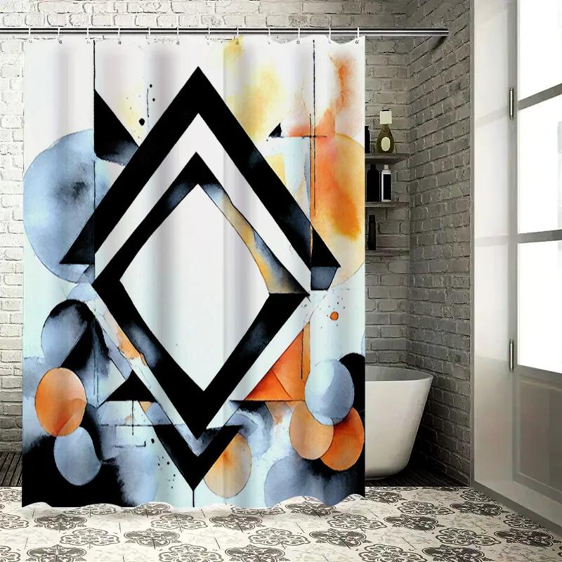

Modern Bathroom Decorgeometric Watercolor Print Shower Curtain Set With Metal Rings For Bathtub Or Standup Shower Grey Black Col W60H190(CM)-1 Pcs