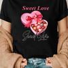 1pc Women's Casual T-Shirt with Sweet Love Heart & Chocolate Gift Box Print, Short Sleeve, Round Neck, Breathable Knit Fabric, L