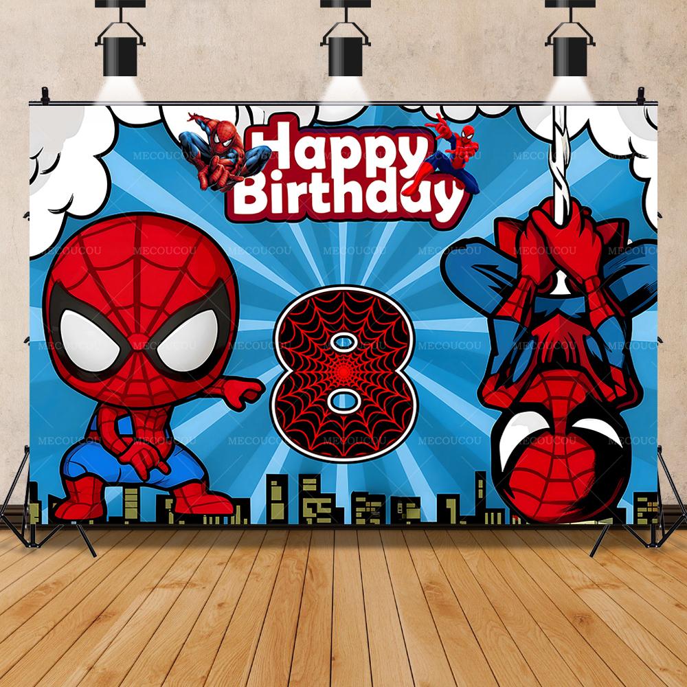 Cartoon spiderman theme background with age coding children boy birthday party decoration firstyear arrangement background props