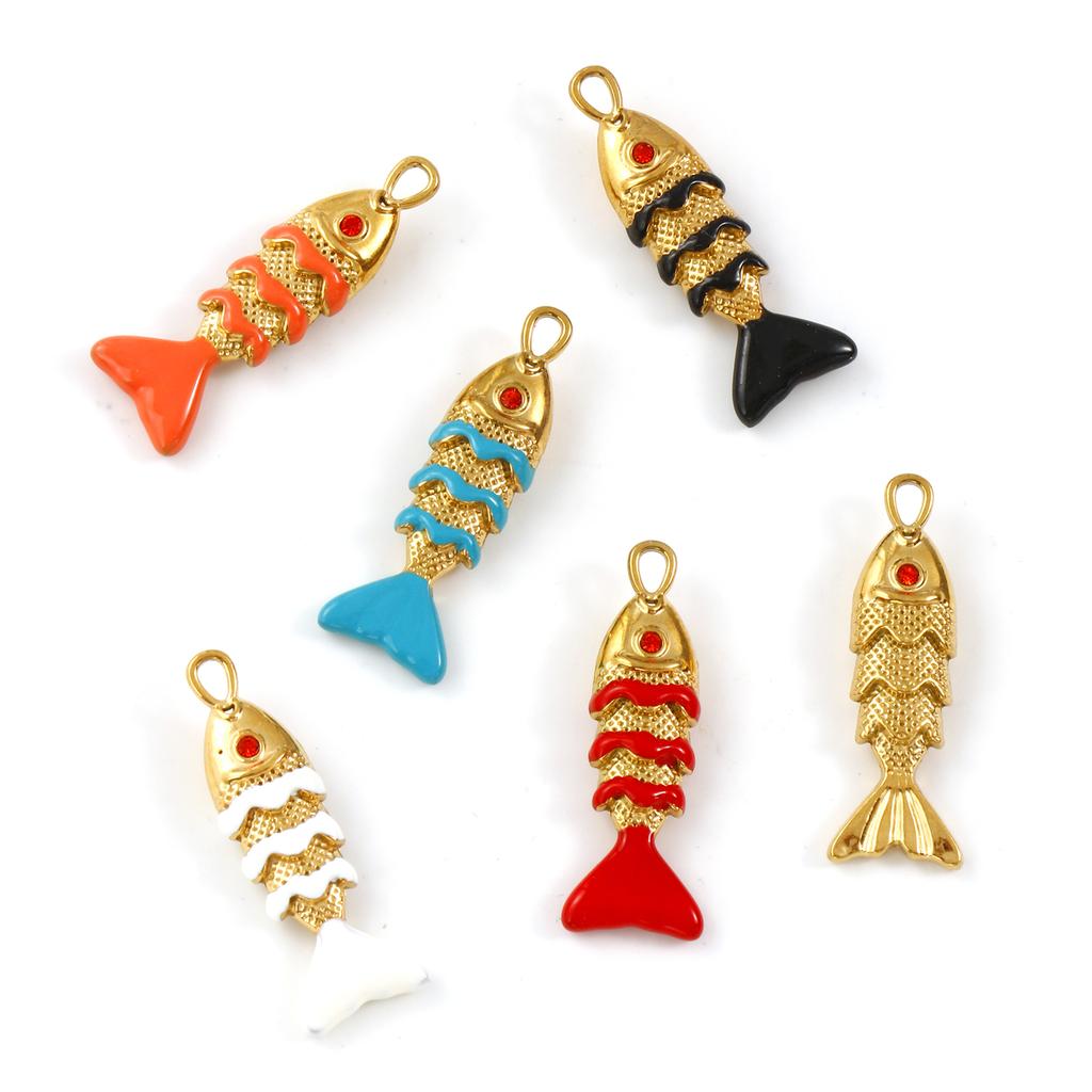 2 PCs 304 Stainless Steel Ocean Jewelry Charms 18K Gold Plated Enamel Fish Animal 3D Pendants For DIY Necklace Jewelry Making