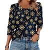 Women's Fashion Casual 3/4 Christmas Print Color Shirt Women's Round Neck Tops