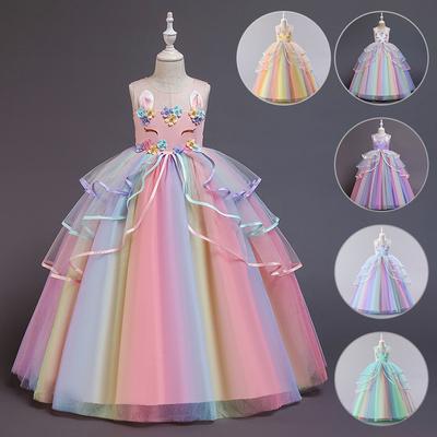 Mädchenkleid Einhorn Kinder Mesh Regenbogen Puffy Prinzessin Kleid