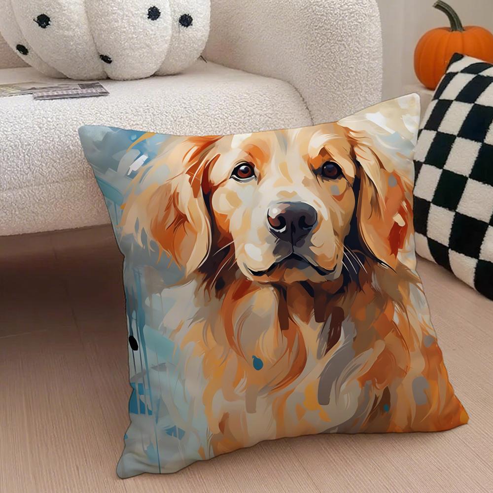 Golden Retriever Cushion Cover Linen Pillow Case Soft Breathable Protective Couch Room Decoration