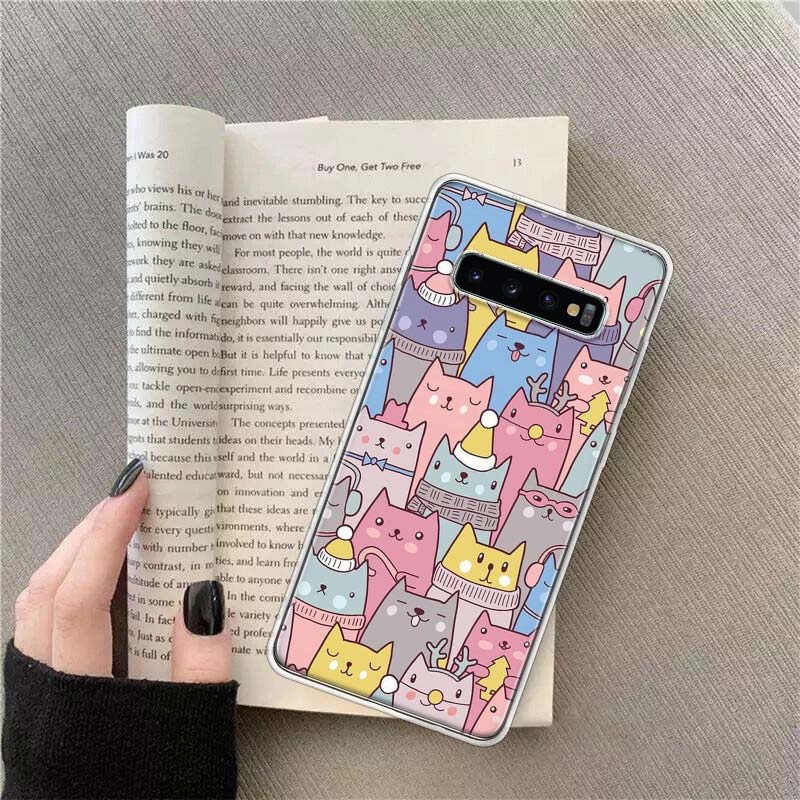 

Cute Cartoon Cat Phone Case For Samsung S24 S23 FE S22 S25 Ultra S21 Plus Galaxy S20 FE S25 Edge Cover Capa Soft TPU Fundas Coqu Samsung S23 Ultra