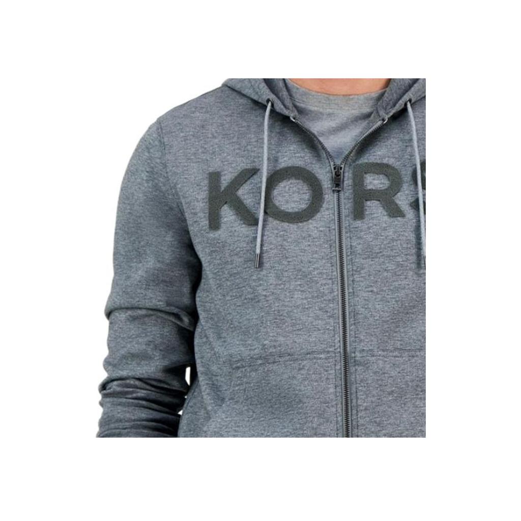 Michael Kors Solid Color Drawstring Zipper Hooded Long Sleeve Sweatshirt Men Tops Gray CF452895MF-ASH