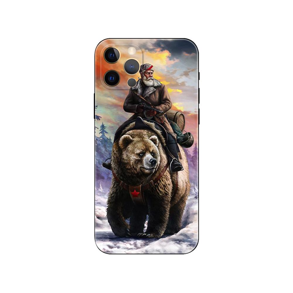 Die Flagge von Russland Bär Telefonhülle für iPhone 5 5s 2020se 6 6s 7 8 plus x 10 XR XS 11 12 13 mini pro MAX schwarze TPU-Rückseite