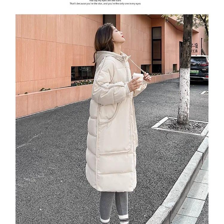 

Winter Corduroy Patchwork Down Jacket Long Padded Coat Warm Cotton Outwear XXL бежевий