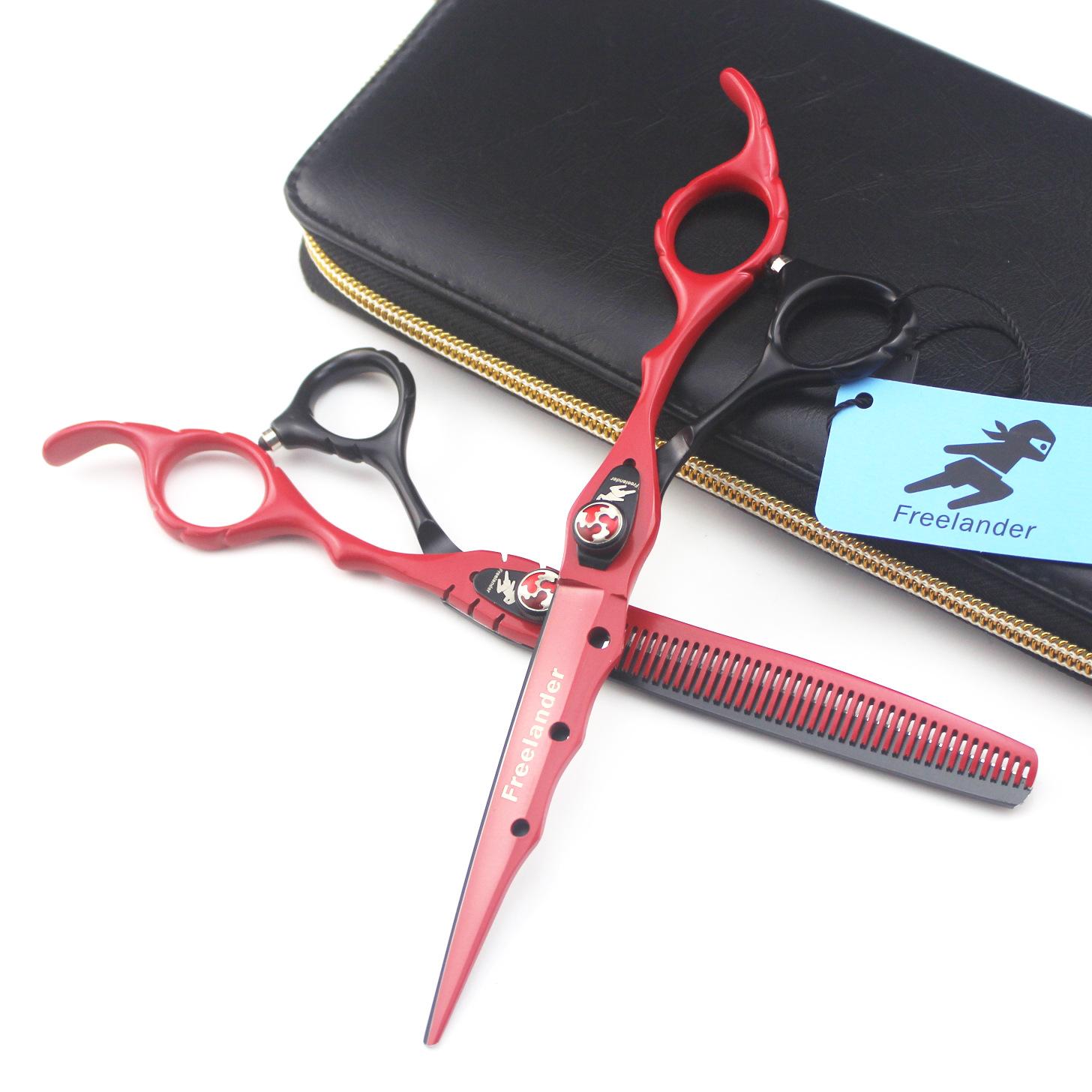 7.0 inch Freelander black and red paint SD hair scissors, pet scissors, flat scissors 7inch black and red flat scissors