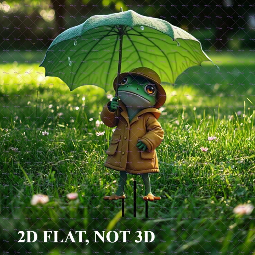 2D ploché akrylové roztomilé žabí zahradní logo s deštníkem, dekorace květináče, venkovní zahradní umění, dárky k Vánocům, Dni učitelů, Dni díkůvzdání a Novému roku