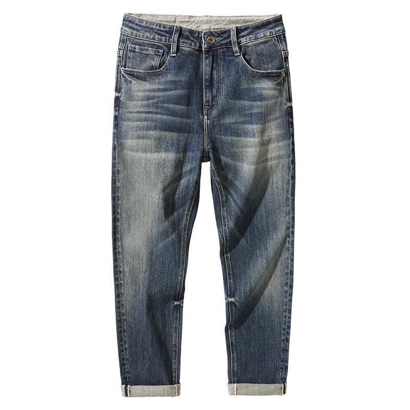 Spring and Summer New Men's American Retro Slim Straight Big Beef Stretch Jeans Trousers Men