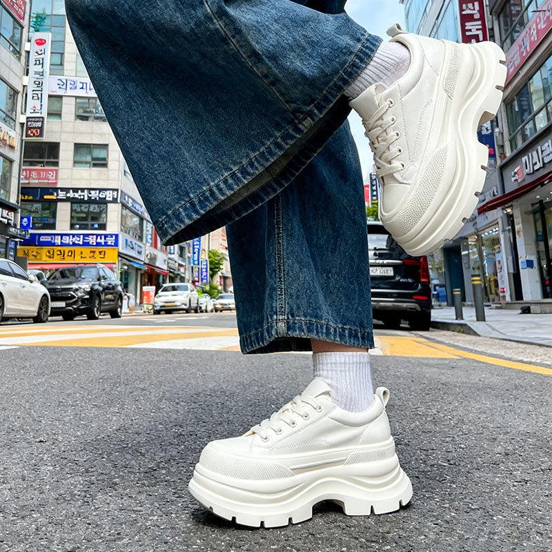 Imitation Leather Platform White Shoes Women's 2025 New Versatile Height Increase Small Casual Sports Board Shoes Ultra-light Bottom Muffin Shoes