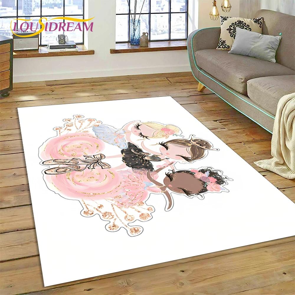 Alfombra Alfombra de Dibujos Animados de Hada Bailarina de Ballet de Ensueño Linda para Decoración de Sala de Estar Dormitorio, Decoración Antideslizante para Sofá Felpudo Niño